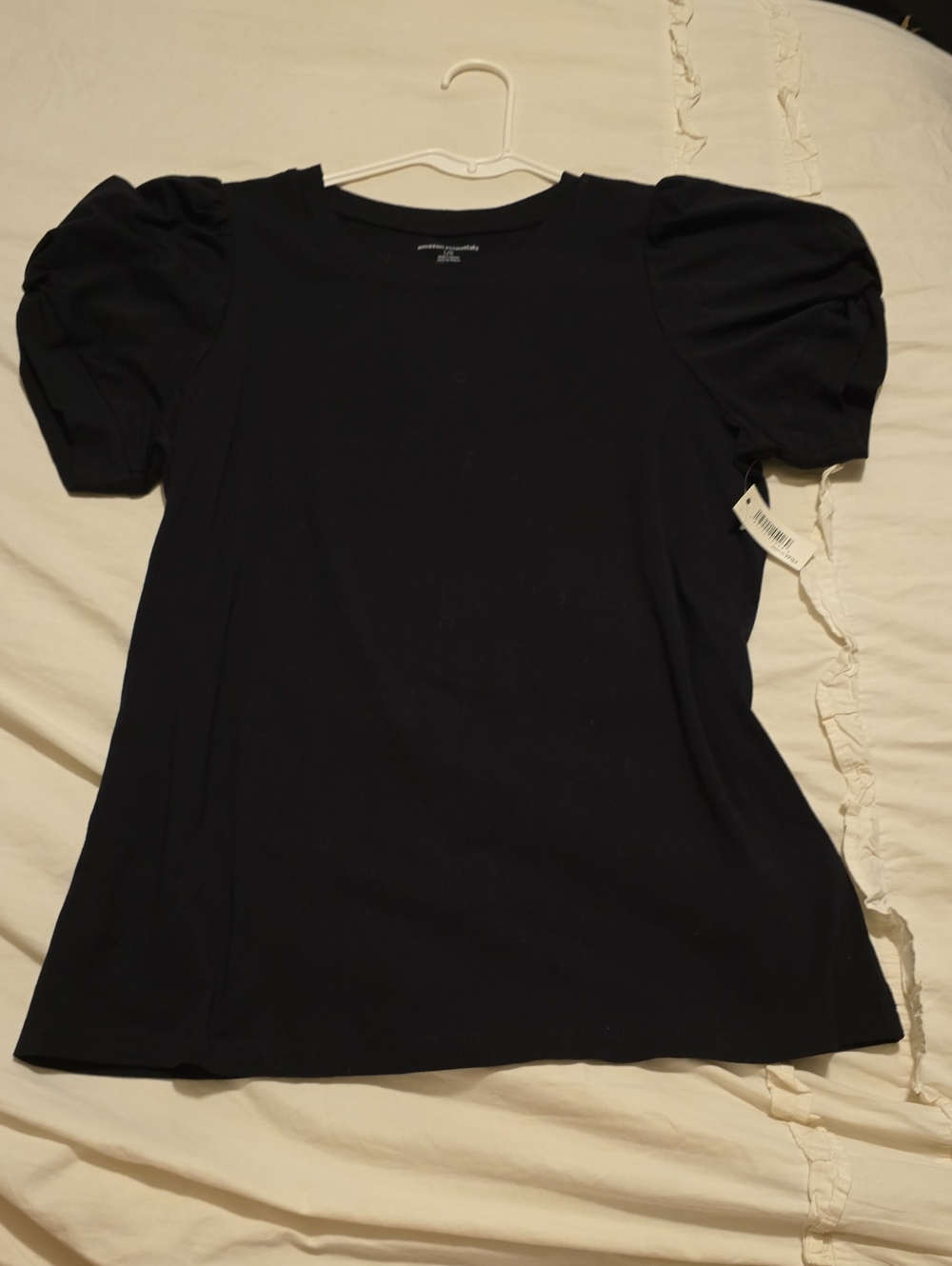 White House Black Market Black Puff Sleeve Short-Sleeve Tee With Accent Knot